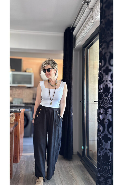 Zizzi Cep Düğme Detay Pantolon Siyah