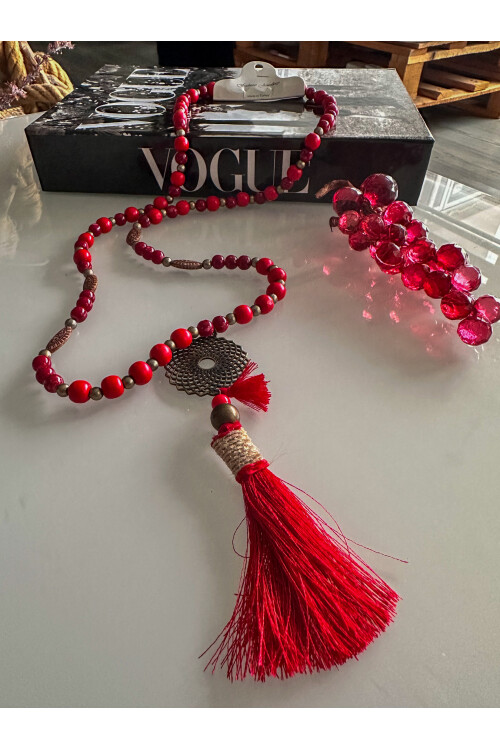 Zon Kırmızı Tahta Tasarım Kolye