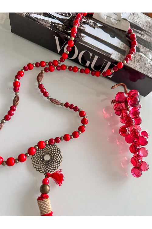 Zon Kırmızı Tahta Tasarım Kolye