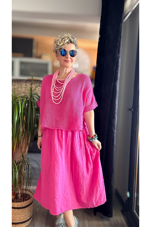 Abitare İtalyan Fisto File Detay Vip Elbise Fuşya