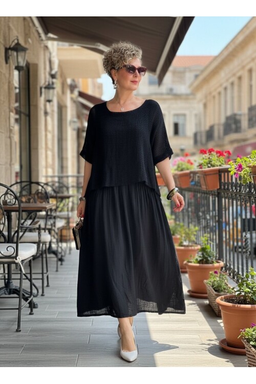 Abitare İtalyan Fisto File Detay Vip Elbise Siyah