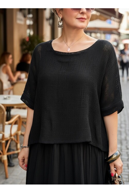 Abitare İtalyan Fisto File Detay Vip Elbise Siyah