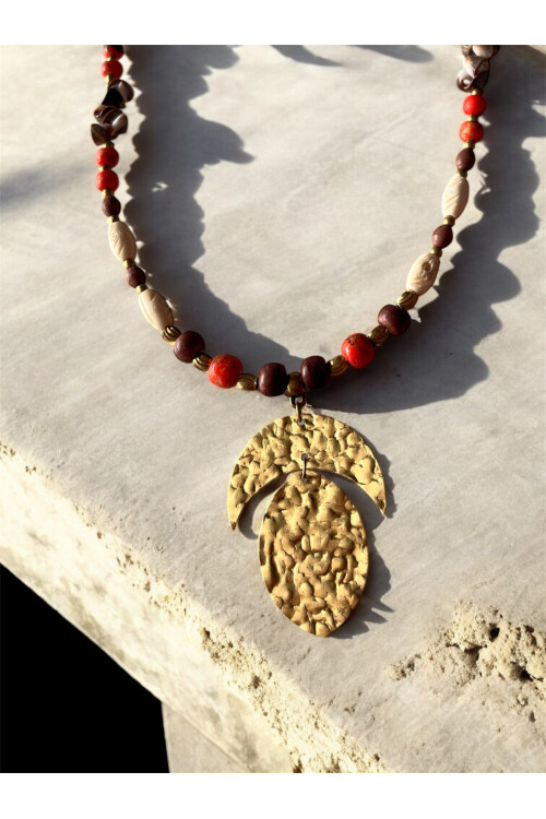 Akal Pirinç Cam Etnik Kolye