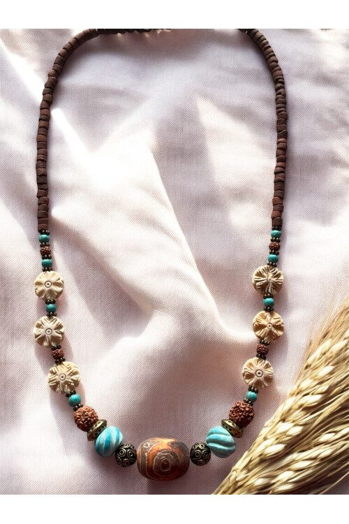 Amelıa Pirinç Cam Etnik Kolye