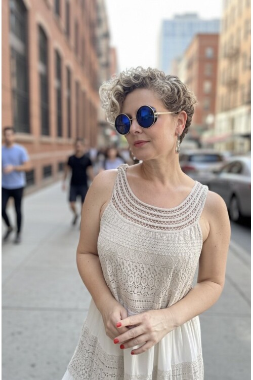 Azur İtalyan Dantel Detay Elbise Beige