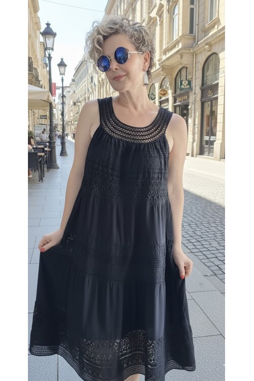 Azur İtalyan Dantel Detay Elbise Siyah