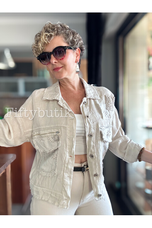 Baffo İtalyan Vip Fermuar Detay Gömlek Ceket Beige