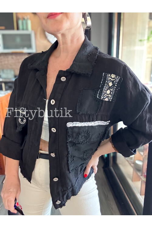 Baffo İtalyan Vip Fermuar Detay Gömlek Ceket Siyah