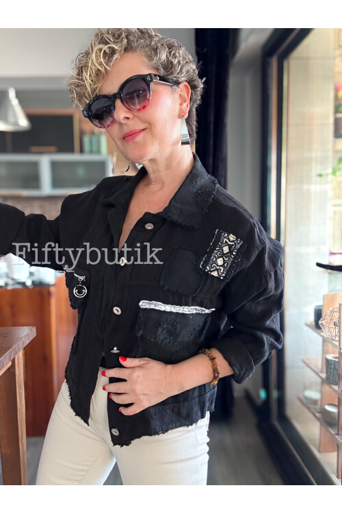 Baffo İtalyan Vip Fermuar Detay Gömlek Ceket Siyah