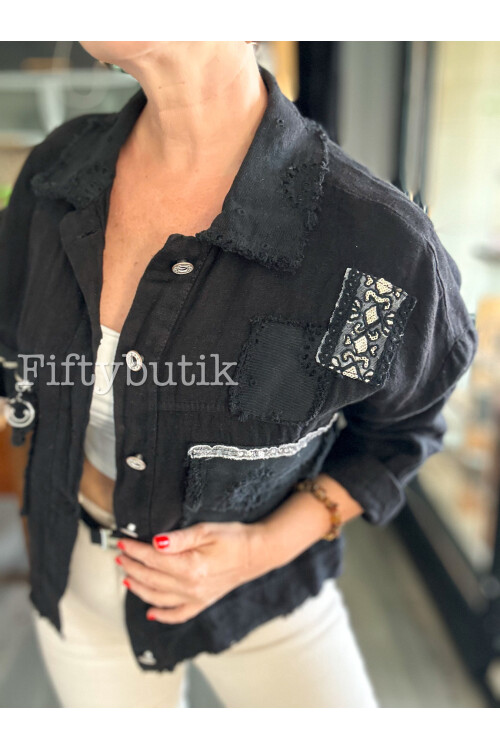 Baffo İtalyan Vip Fermuar Detay Gömlek Ceket Siyah