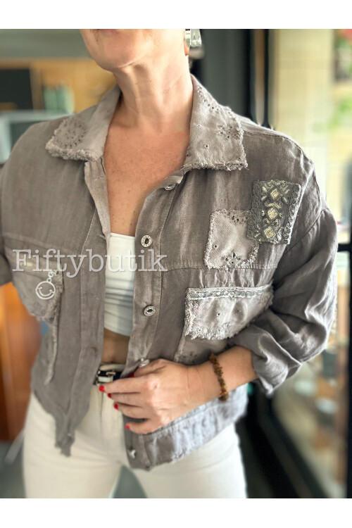 Baffo İtalyan Vip Fermuar Detay Gömlek Ceket Vizon