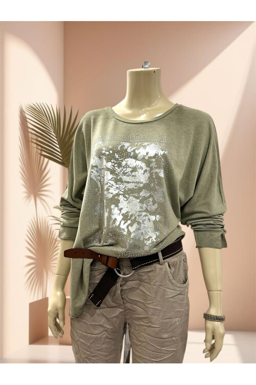 Bellamo İtalyan Kamuflaj Taşlı Triko Tunik Haki