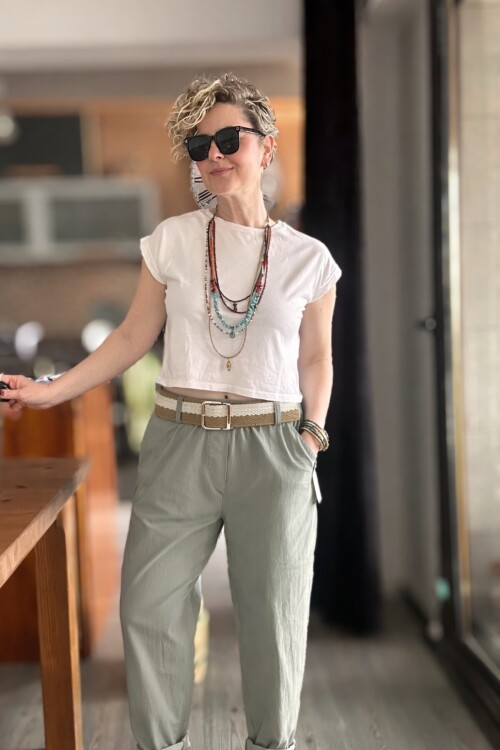 Betty İtalyan Balon Kemerli Pantolon Haki