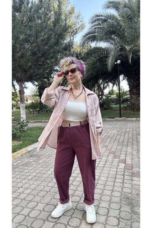 Betty İtalyan Balon Kemerli Pantolon Mürdüm