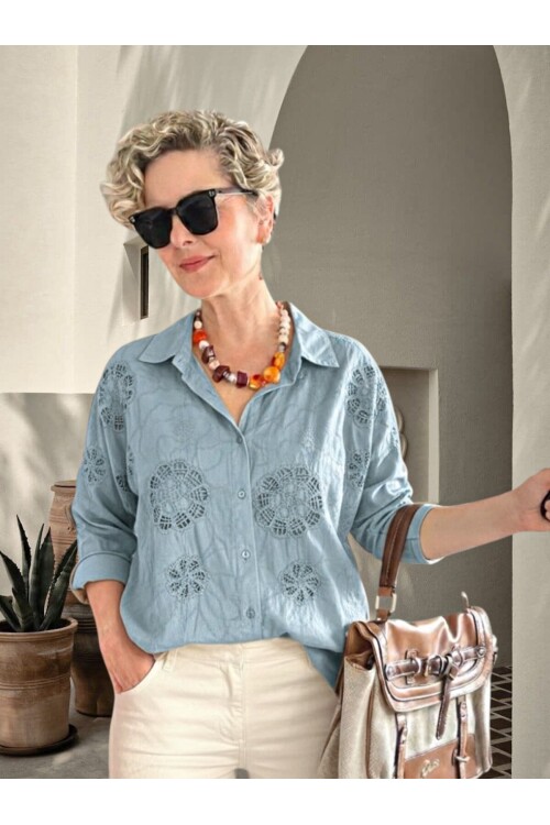 Billa İtalyan Madalyon Fisto Nakış Gömlek Bebe Mavi