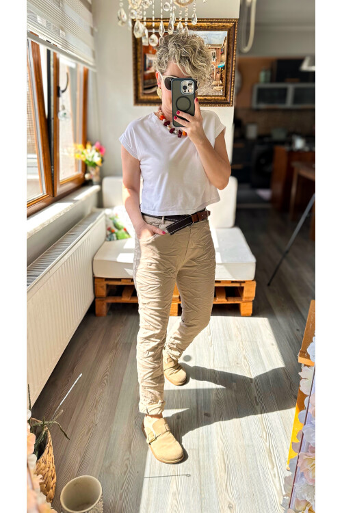 Bisso İtalyan Detay Kemerli Sihirli Pantolon Bej