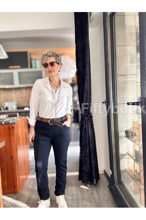 Bisso İtalyan Detay Kemerli Sihirli Pantolon Lacivert