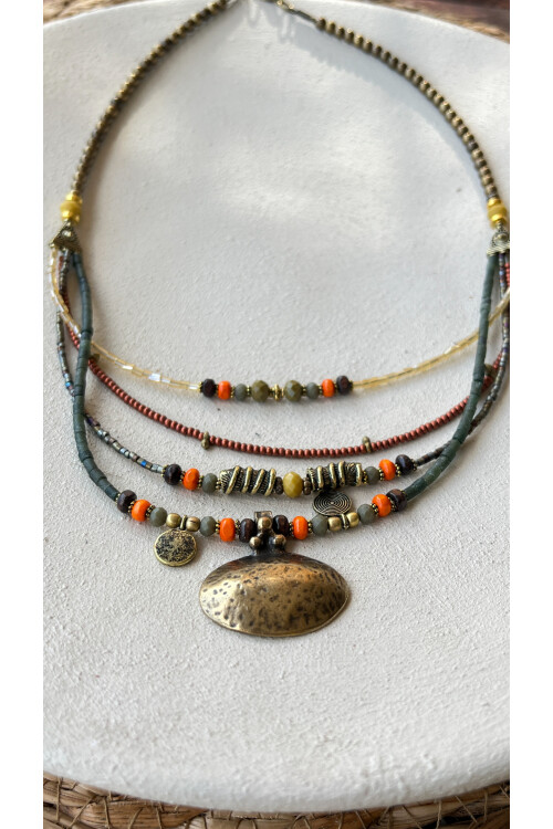 Bliss Pirinç Cam Etnik Kolye