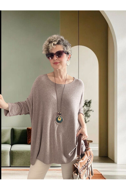 Botte İthal Kolyeli Salaş Triko Bluz Fango