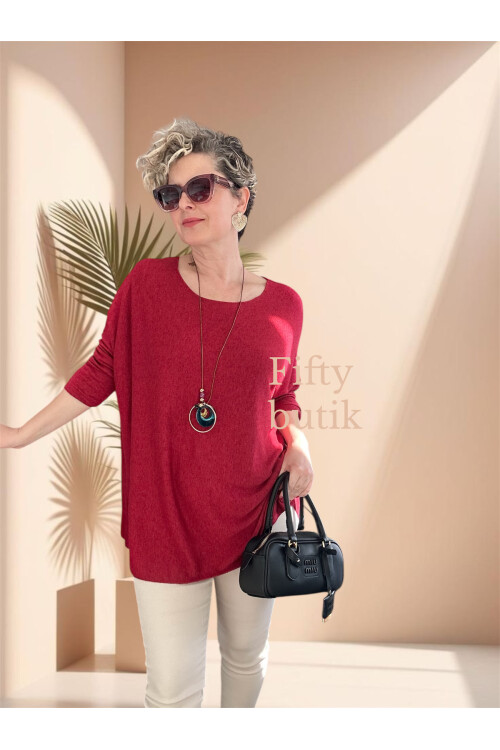 Botte İthal Kolyeli Salaş Triko Bluz İndian Red
