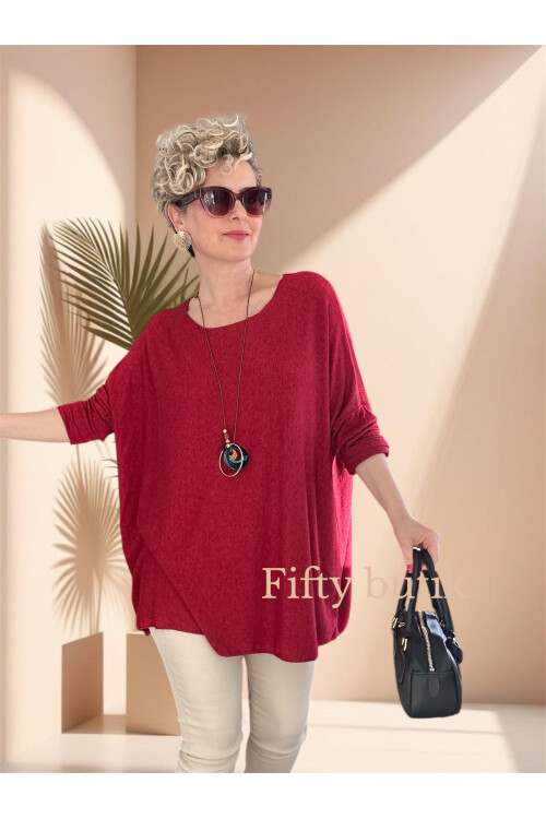Botte İthal Kolyeli Salaş Triko Bluz İndian Red