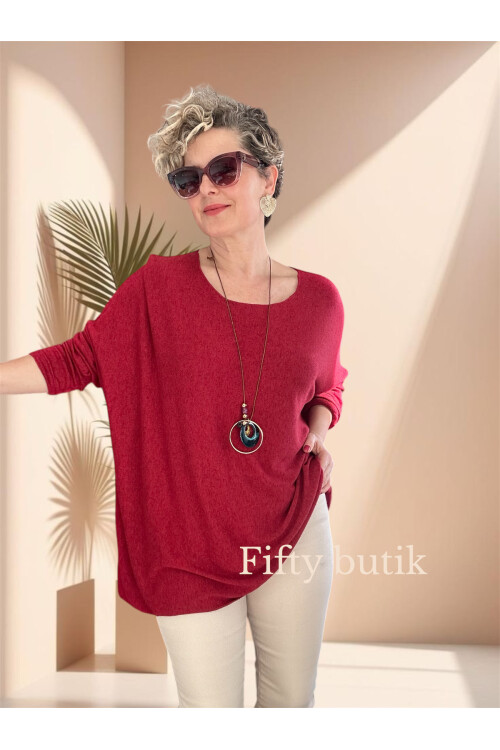 Botte İthal Kolyeli Salaş Triko Bluz İndian Red