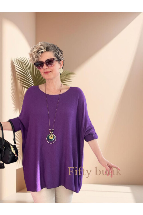 Botte İthal Kolyeli Salaş Triko Bluz Purple