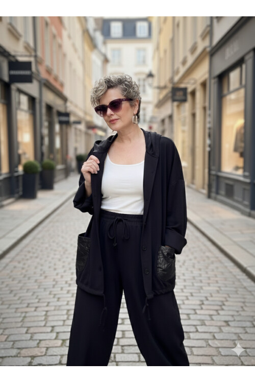 Celti Tasarım Garnili Kapşonlu Takım Siyah