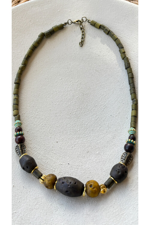 Chuckle Pirinç Cam Etnik Kolye