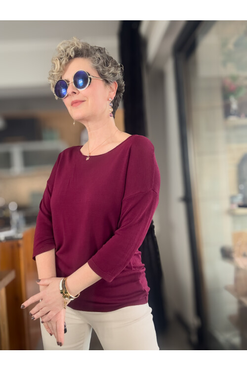 Cuppa Yuvarlak Yaka Mevsimlik Basic Triko  Bordo