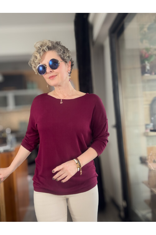 Cuppa Yuvarlak Yaka Mevsimlik Basic Triko  Bordo
