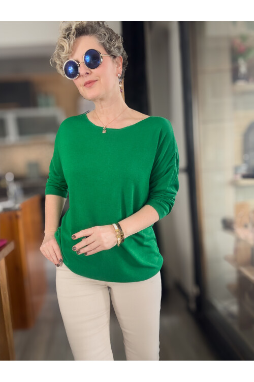 Cuppa Yuvarlak Yaka Mevsimlik Basic Yeşil Triko