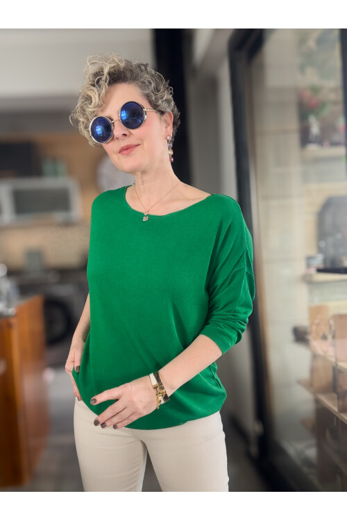Cuppa Yuvarlak Yaka Mevsimlik Basic Yeşil Triko