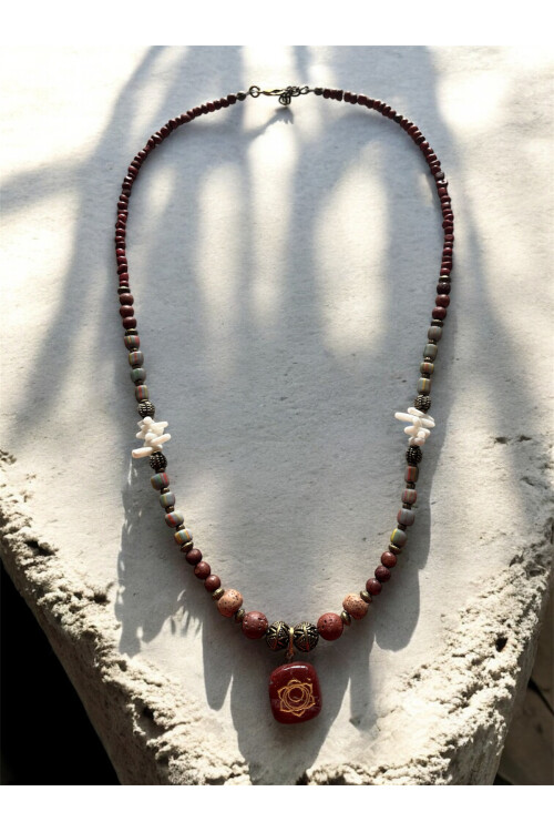 Dalıs Pirinç Cam Etnik Kolye