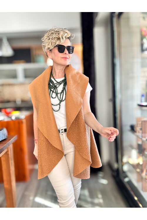 Esque İtalyan Buklet Yelek Camel