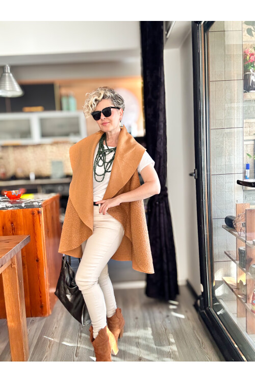 Esque İtalyan Buklet Yelek Camel