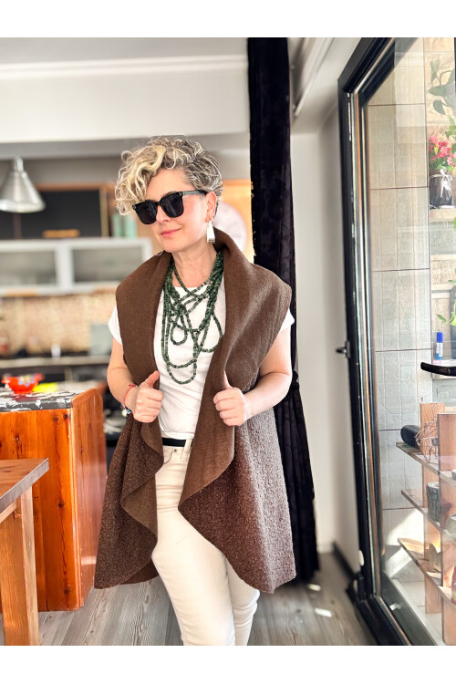 Esque İtalyan Buklet Yelek Kahve