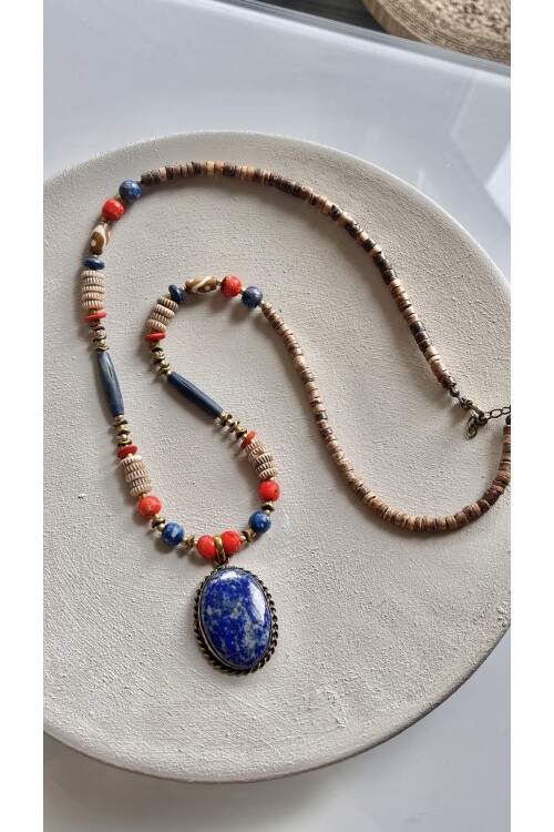 Lapis Lazuli Premium Doğal Taş Etnik Kolye