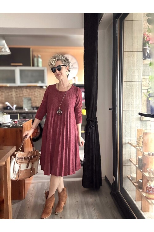 Fabro İtalyan Kolyeli Pilise Detay Elbise Bordo