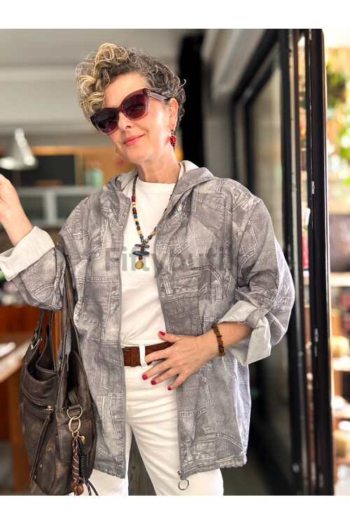 Ferdis Tasarım Desenli Ceket Gri