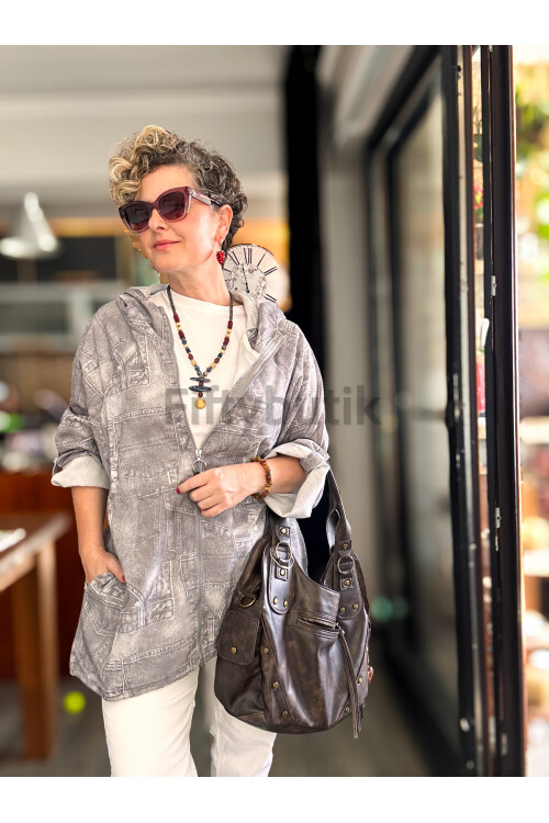 Ferdis Tasarım Desenli Ceket Gri