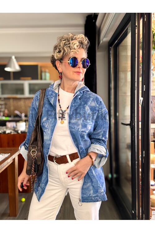 Ferdis Tasarım Desenli Ceket Mavi