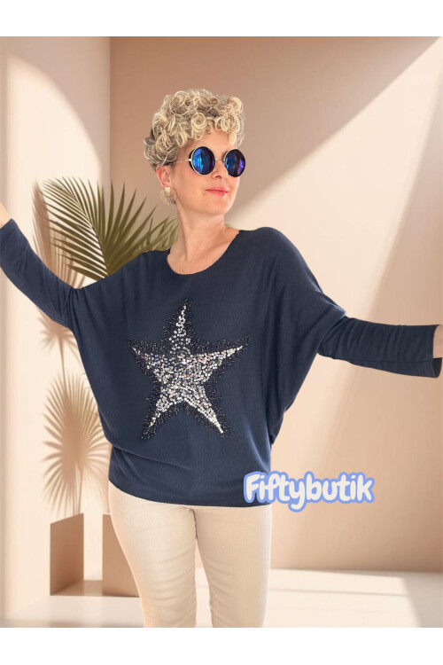 Festa İtalyan Yıldız Pul Detay Triko Lacivert