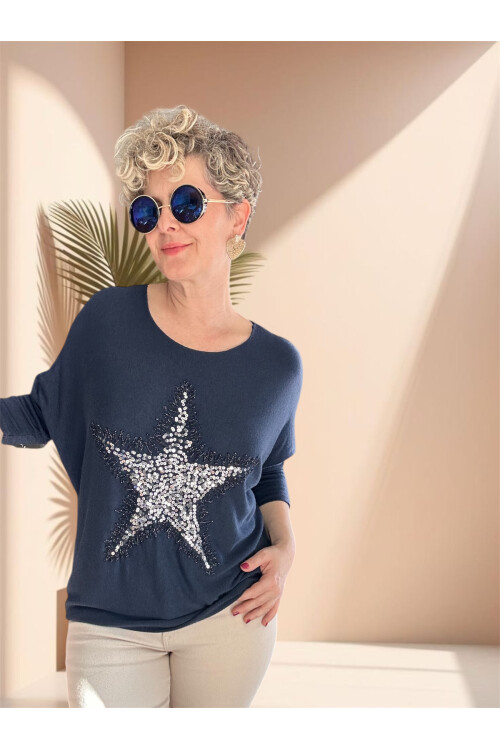 Festa İtalyan Yıldız Pul Detay Triko Lacivert