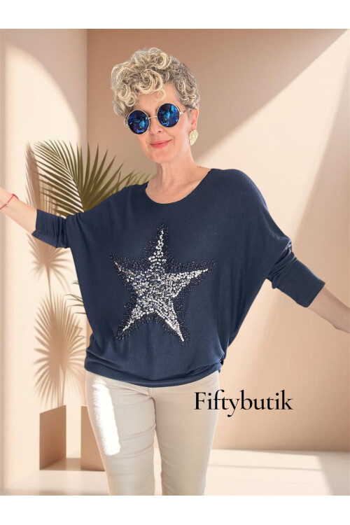 Festa İtalyan Yıldız Pul Detay Triko Lacivert