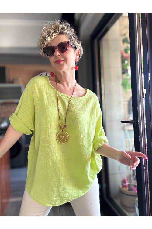 Fezza İthal Kolyeli Tasarım Bluz Fıstık Yeşil