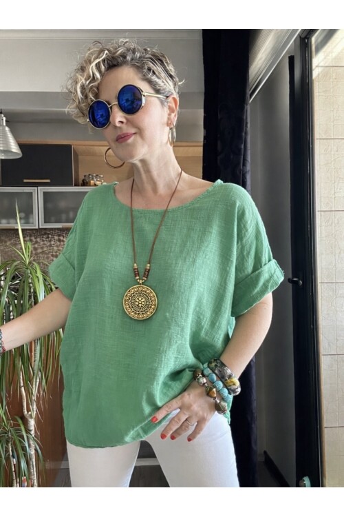 Fezza İthal Kolyeli Tasarım Bluz Yeşil