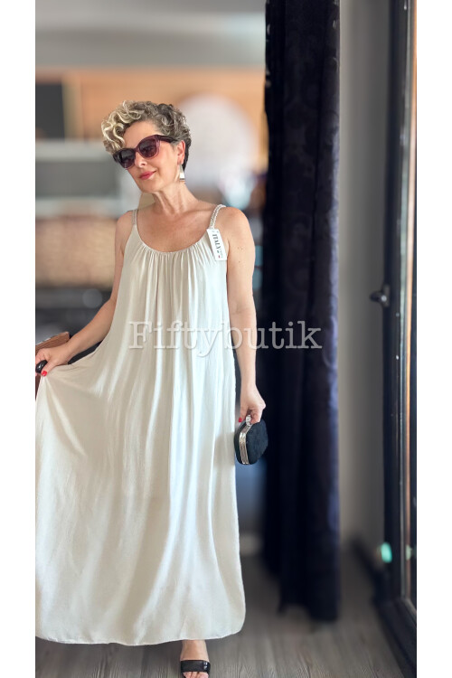 Fierro İtalyan Askılı Salaş Detay Elbise Beige