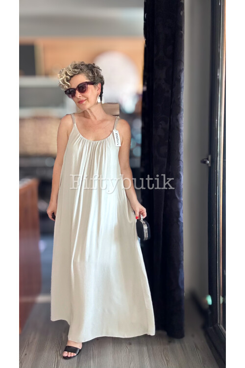 Fierro İtalyan Askılı Salaş Detay Elbise Beige