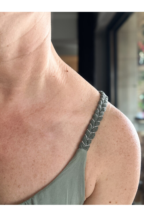 Fierro İtalyan Askılı Salaş Detay Elbise Haki Yeşil